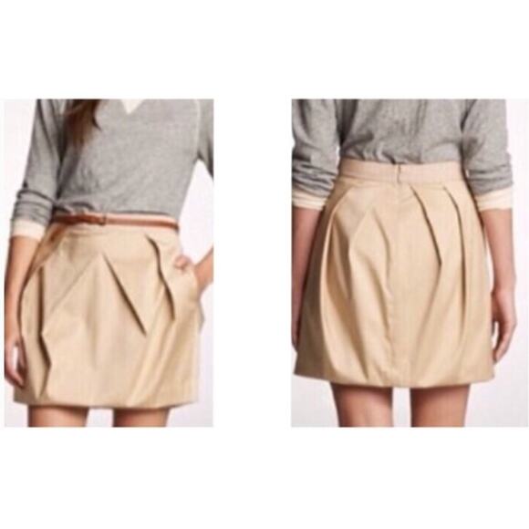J Crew Tan Beige Lunette Tulip Pleated Mini Skirt 2 XS Extra Small - Picture 3 of 10